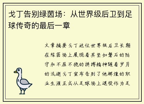戈丁告别绿茵场：从世界级后卫到足球传奇的最后一章